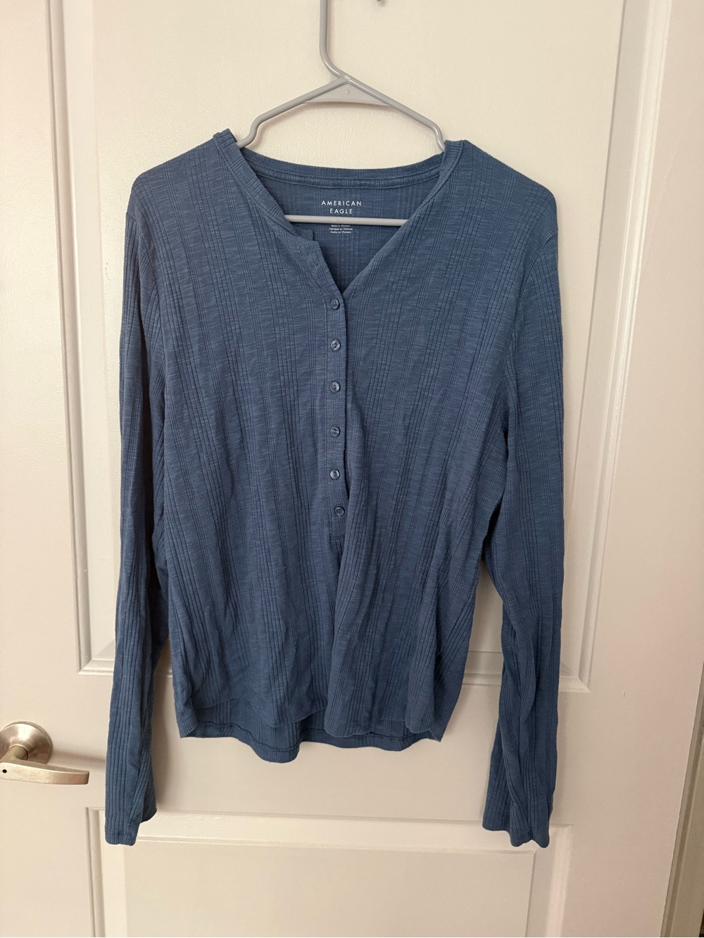 Blue AE half button Henley shirt